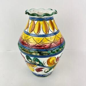 Vintage Italian Ornate Hand Painted Majolica Pottery Vase